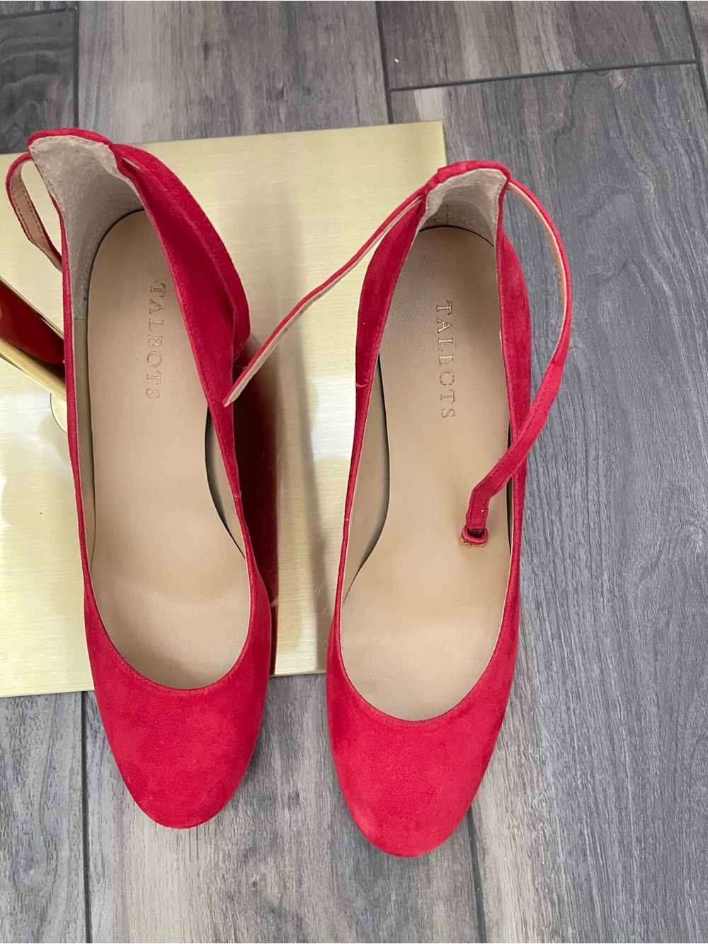 Talbots Red Suede Almond-Toe Ankle-Strap Heels